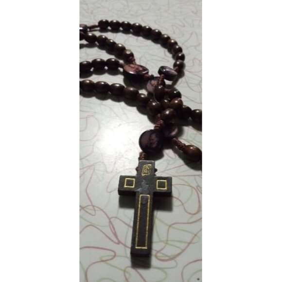 Saint St Padre Pio Pietrelcina 10MM Wood Bead 19" Cord Rosary with Prayer Card - Picture 1 of 1